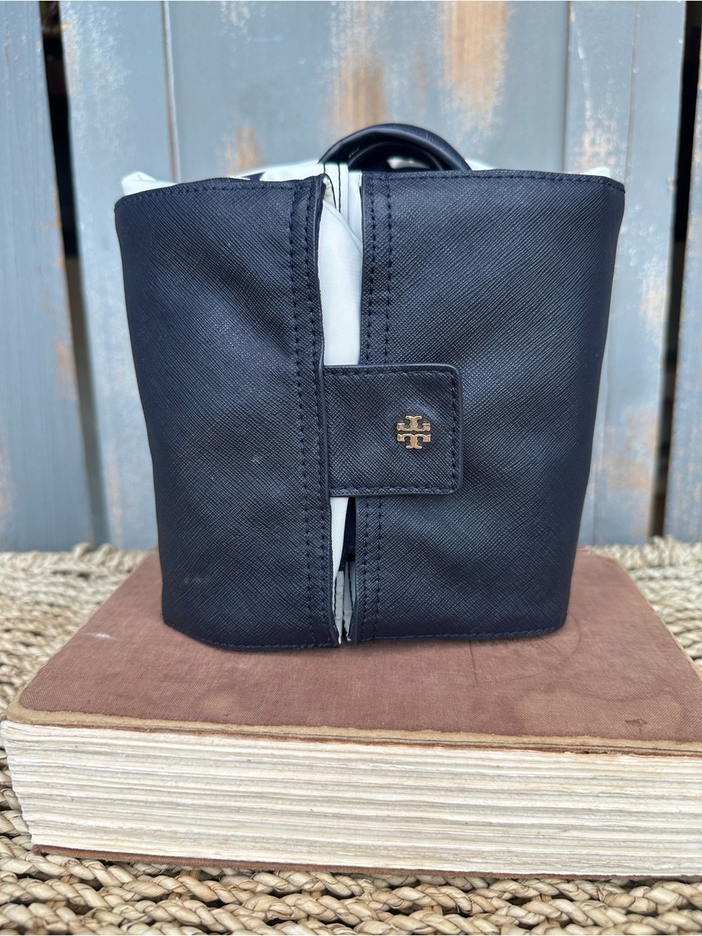 Tory Burch Ella Packable Nylon Tote Navy Bar Stripe - Picture 11 of 16